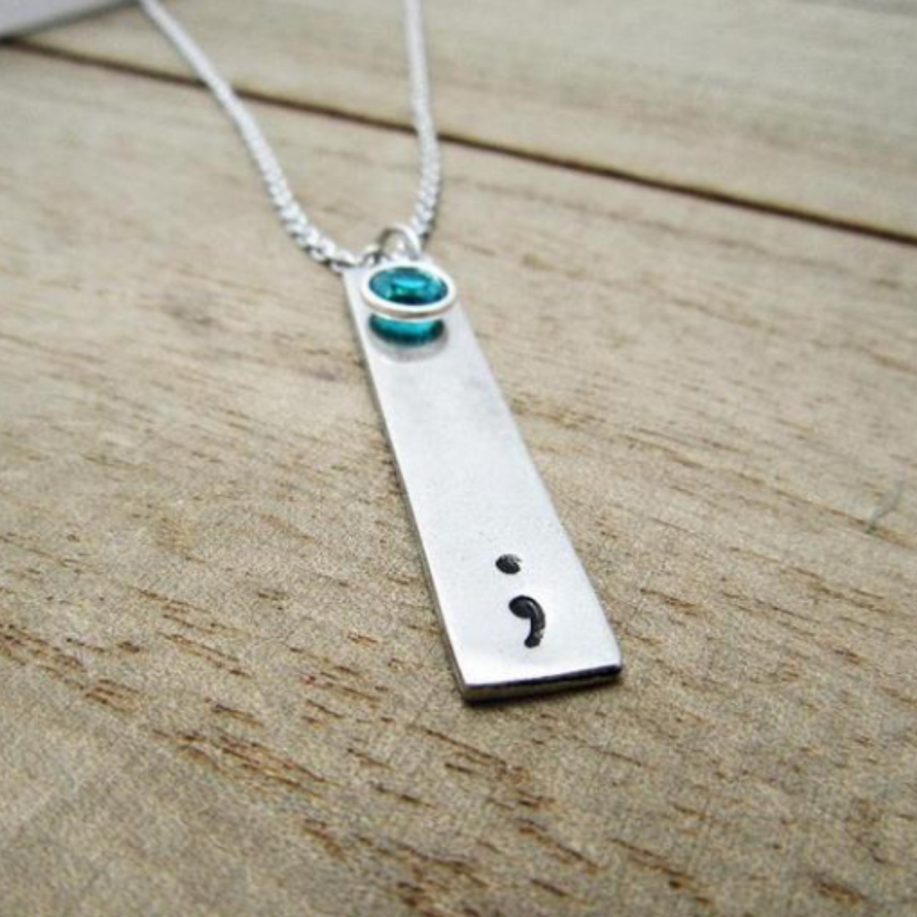 "Semi-Colon" Necklace With Crystal - Breath Ring Store